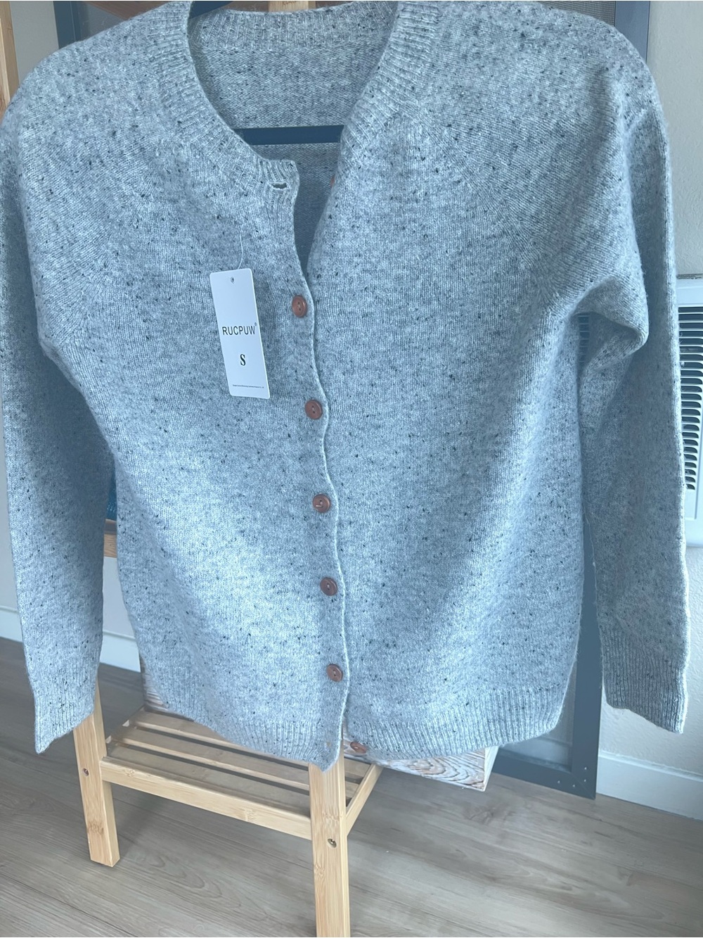 Cozy Speckled Gray Button-Front Women's Cardigan Sweater
